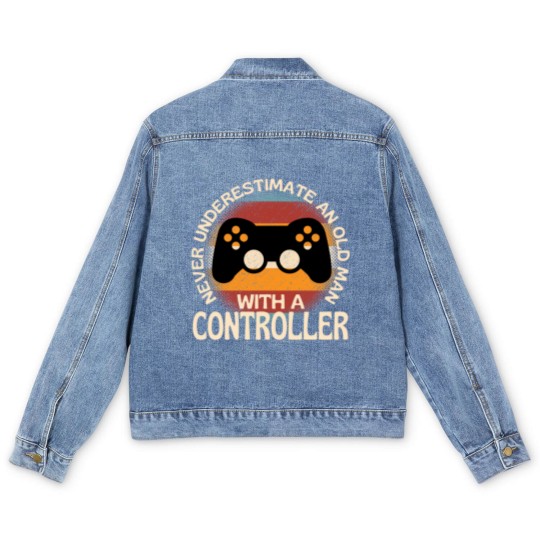 Discover Old Man With A Controller Men's Denim Jackets