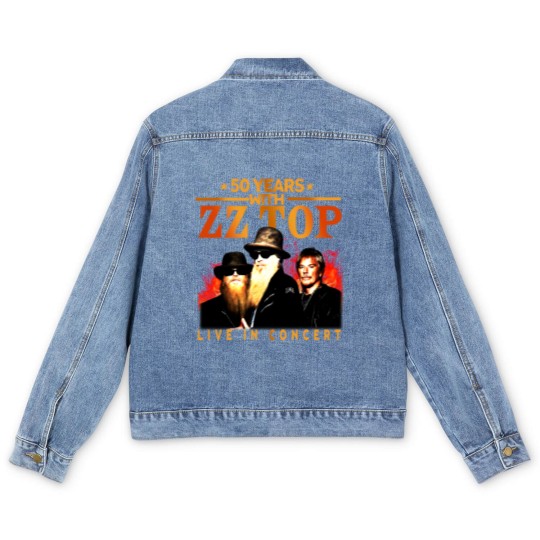 Discover ZZ Top 50 Years Live In Concert The Memories Men's Denim Jackets, ZZ Top Men's Denim Jackets