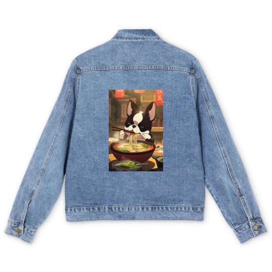 Discover Boston Terrier Eating Ramen Men's Denim Jackets