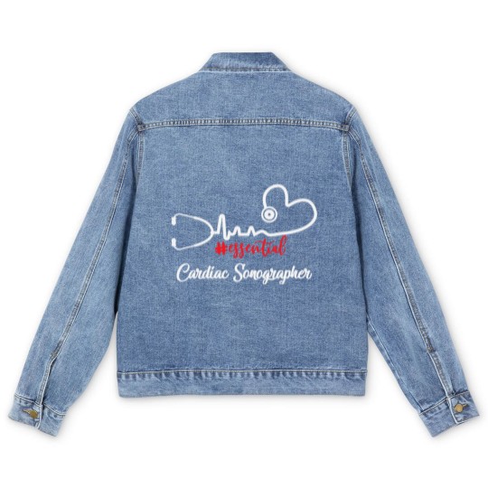 Discover Essential Cardiac Sonographer Heartbeat Gift For N Men's Denim Jackets