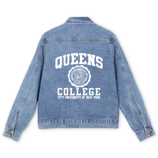 Discover Queens College Logo Men's Denim Jackets