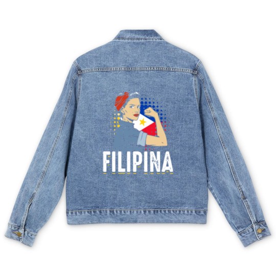 Discover Proud Filipina Woman Girl Philippines Flag Men's Denim Jackets