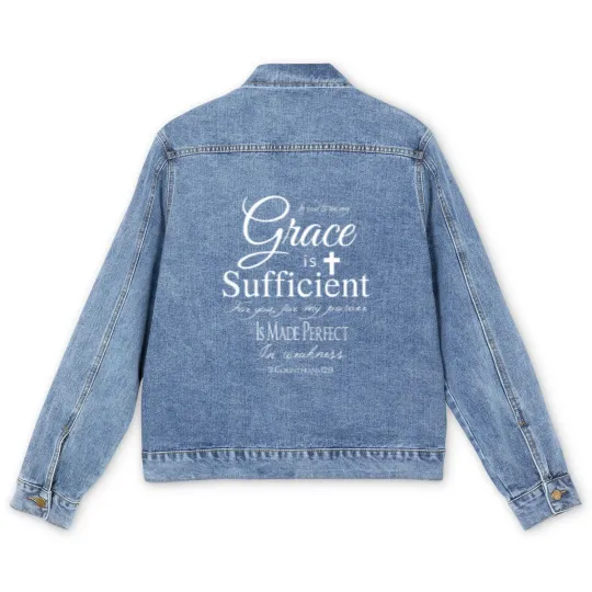 Discover my grace is sufficient power in weakness 2 corinthians 12 9 t Men's Denim Jackets