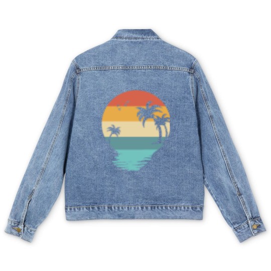 Discover Forever Chasing Sunsets Men's Denim Jackets, Retro Summer Men's Denim Jackets, Summer Vibes Men's Denim Jackets, Beach Men's Denim Jackets, Vacation Men's Denim Jackets, Summer Vacation Men's Denim Jackets, Trendy Men's Denim Jackets