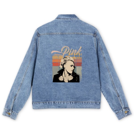 Discover Retro P!nk Pink Men's Denim Jackets, Music Tour 2023 Men's Denim Jackets Pink Summer concert Men's Denim Jackets