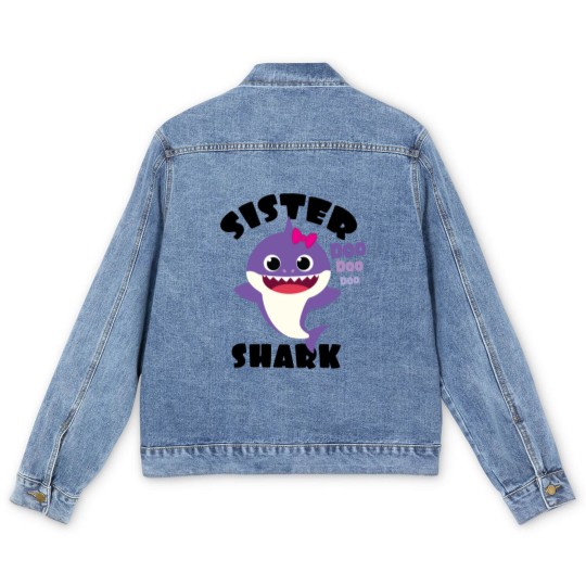Discover Sister Shark Gift Cute Baby Shark Matching Family Men's Denim Jackets