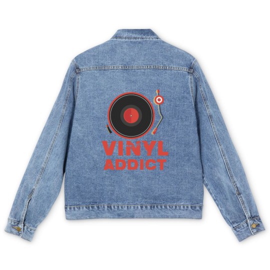 Discover Vinyl Addict Men's Denim Jackets for Vinyl Turntable DJs Men's Denim Jackets
