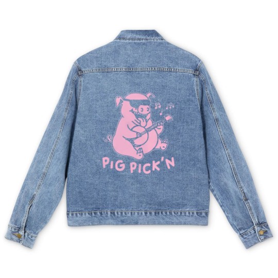 Discover Pig Playing Banjo Men's Denim Jackets Bluegrass Men's Denim Jackets Pig Pickin Men's Denim Jackets BBQ Men's Denim Jackets Men's Denim Jackets