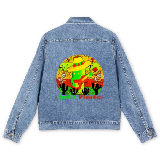 Discover Lets Fiesta Cinco De Mayo Mexican Guitar Cactus Men's Denim Jackets