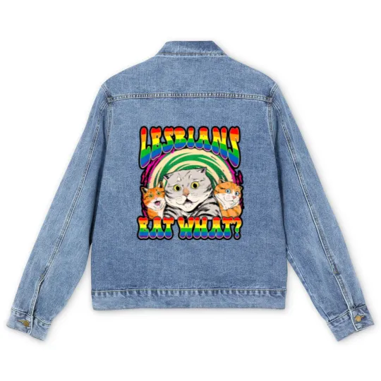 Discover Lesbians Eat What Cat National Coming Out Day LGBQ Pride Men's Denim Jackets