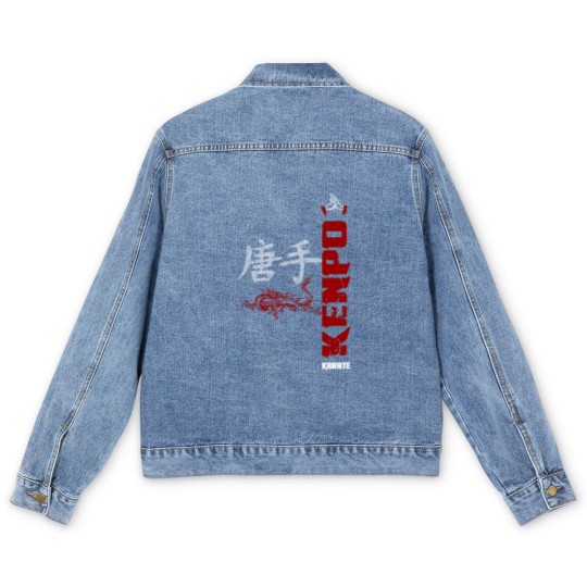 Discover vertical kenpo with chinese kanji dragon red Men's Denim Jackets