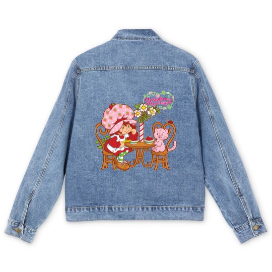 Discover Strawberry Shortcake strawberry shortcake and cat Men's Denim Jackets