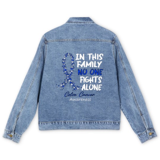 Discover Colon Cancer Awareness In This Family No One Fights Alone - Faith Hope Cure - Colon Cancer Awareness - Men's Denim Jackets
