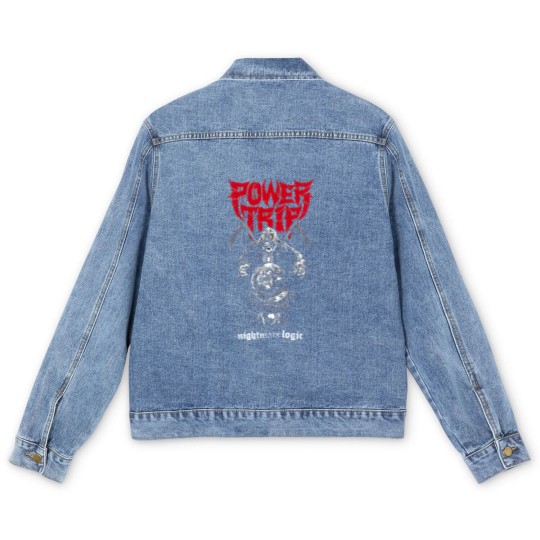 Discover Power Trip Short Sleeve Men's Denim Jackets, Vintage Power Trip Men's Denim Jackets, Retro Power Trip Men's Denim Jackets