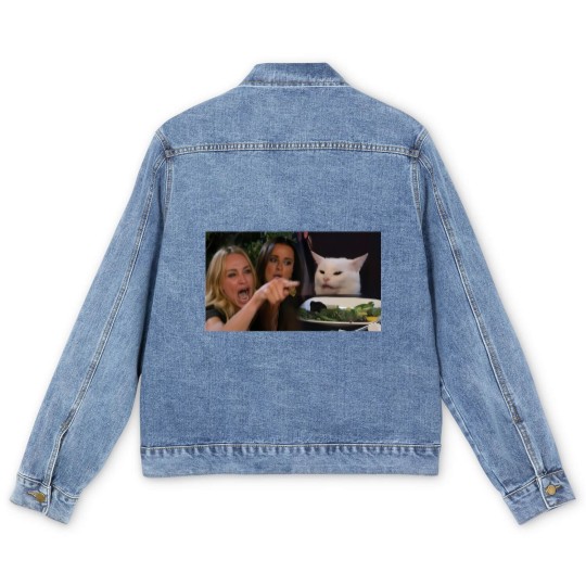 Discover Woman Yelling at a Cat - Meme - Men's Denim Jackets