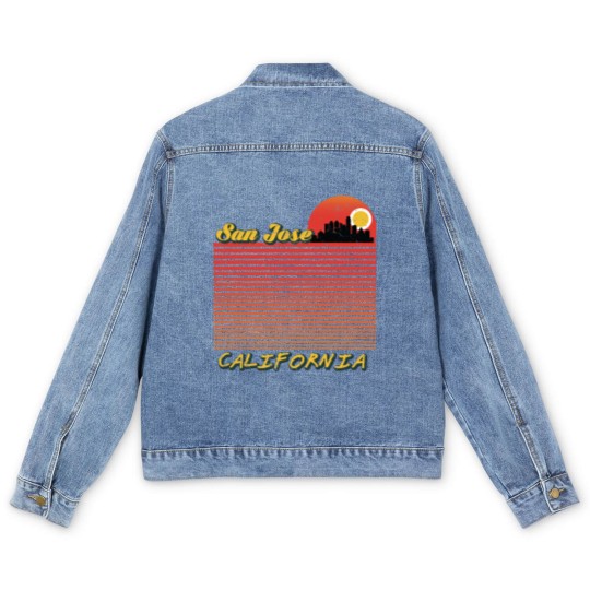 Discover Vintage San Jose City California Downtown Skyline Men's Denim Jackets
