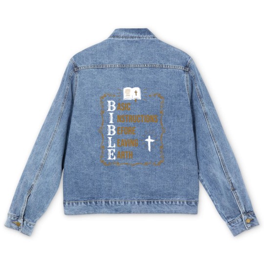 Discover Bible Basic Instructions Before Leaving Earth Christian Men's Denim Jackets