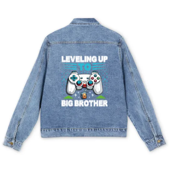 Discover Leveling up to Big Brother 2024 funny gamer Men's Denim Jackets