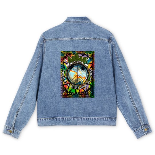 Discover Imagine All The People Living Life In Peace Hippie Premium Scoop Men's Denim Jackets