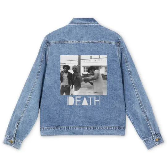 Discover Death - proto-punk band from Detroit White Letters Logo Men's Denim Jackets