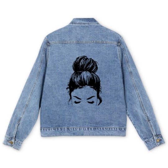 Discover Messy bun face - unisex Men's Denim Jackets | Mom Men's Denim Jackets | messy bun Men's Denim Jackets