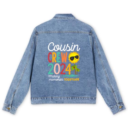 Discover Cousin Crew 2023 Summer Vacation Beach Family Trip Matching Men's Denim Jackets