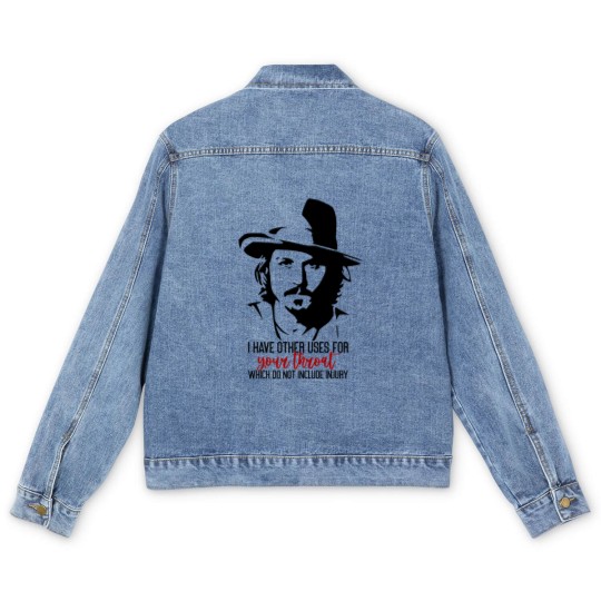 Discover I Have Other Uses For Your Throat Which Do Not Include Injury Men's Denim Jackets, Johnny Depp Quotes Men's Denim Jackets, Support Johnny Depp Men's Denim Jackets, Johnny Depp Men's Denim Jackets