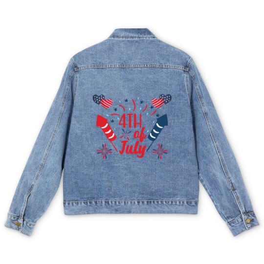 Discover 4th of July Fireworks Red White Blue Patriotic Men's Denim Jackets