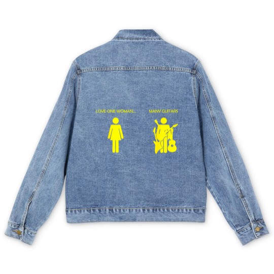 Discover love one woman many guitars funny Men's Denim Jackets