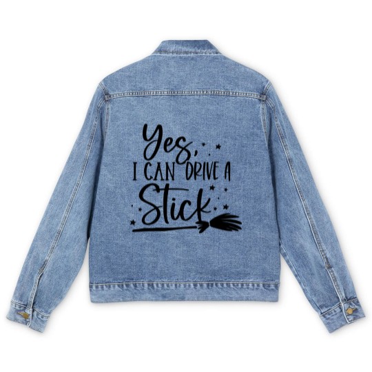 Discover I drive Stick Men's Denim Jackets, Halloween Men's Denim Jackets, Cute Halloween Men's Denim Jackets