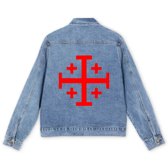Discover Jerusalem Cross - Red - No Background Men's Denim Jackets