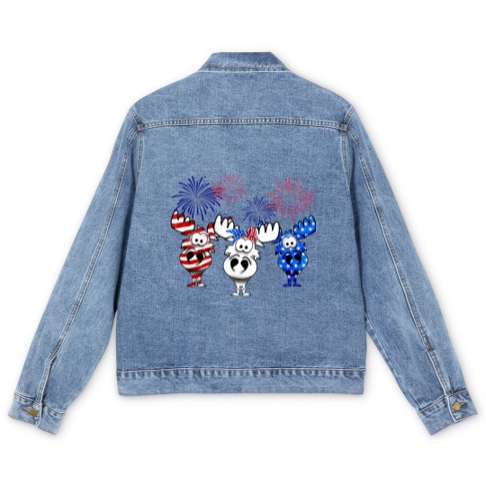 Discover red white blue moose usa flag 4th of july nerdy moose americ Men's Denim Jackets