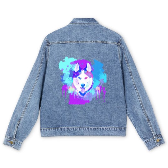 Discover Husky Artwork Husky Dog Watercolor, Husky Artwork, Husky apparel, Colorful Husky Men's Denim Jackets