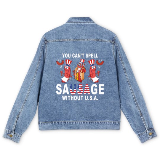 Discover you can spell sausage wihou usa 4h of july american flag shir Men's Denim Jackets