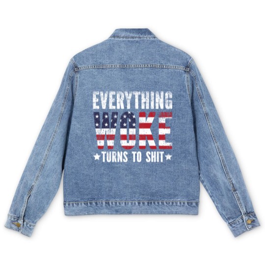 Discover Everything Woke turns to Shit Vintage USA Flag - Everything Woke Turns To Shit - Men's Denim Jackets