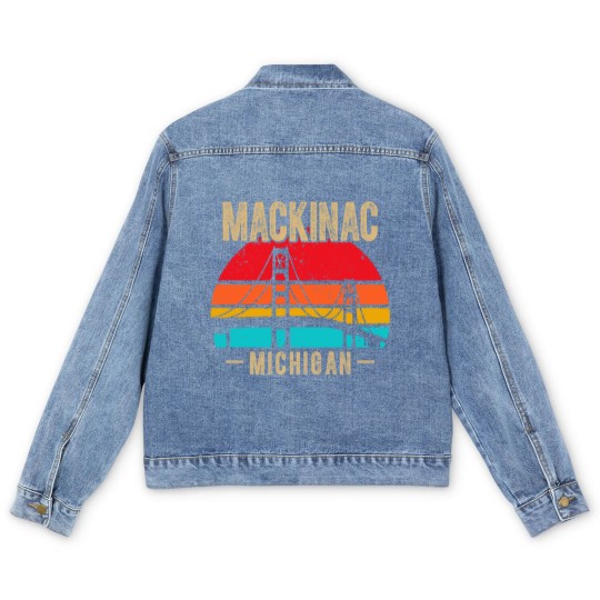 Discover mackinac bridge mackinaw retro vintage michigan souvenir Men's Denim Jackets