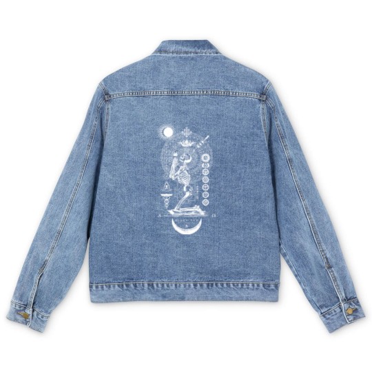 Discover Praying Men's Denim Jackets BLACK SUN Praying Skeleton - Occult Sacred Geometry