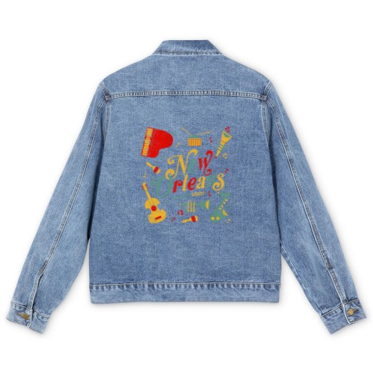 Discover New Orleans Louisiana Music Lovers Men's Denim Jackets Bourbon Street Men's Denim Jackets