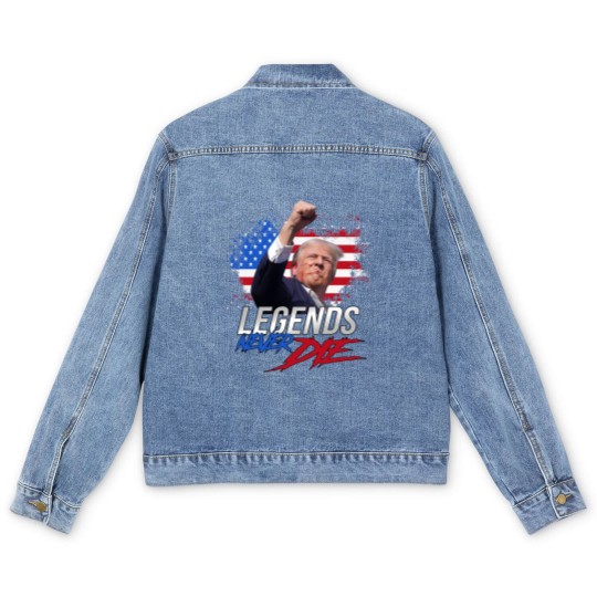 Discover Trump Legends Never Die Dark Men's Denim Jackets, Trump Fight 2024 Men's Denim Jackets