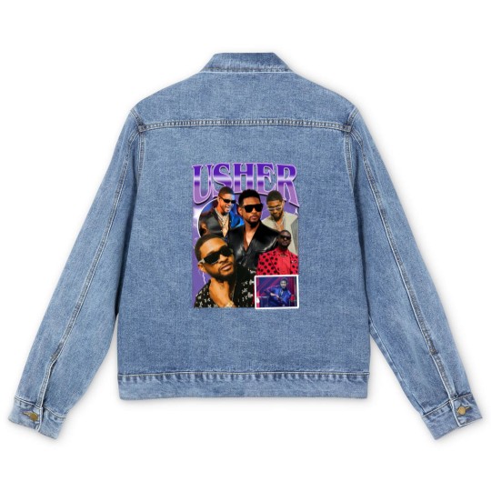 Discover Limted Rapper Usher Men's Denim Jackets, Vintage Usher 90s Men's Denim Jackets, Retro Usher Graphic Men's Denim Jackets
