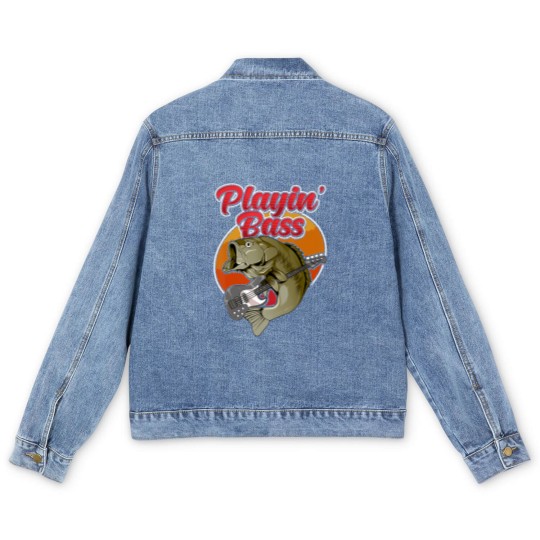 Discover funny playin' bass guitar player gift bass fish fishing Men's Denim Jackets