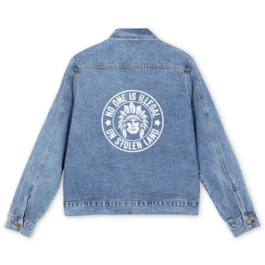 Discover Native American No One Illegal Stolen Land Men's Denim Jackets