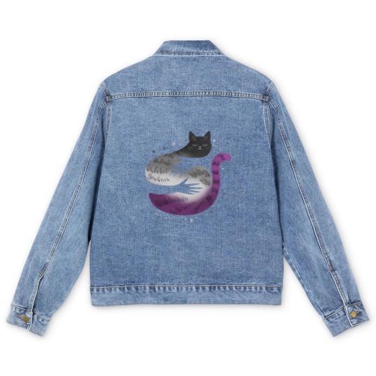 Discover Asexual Asexual Cat Hug LGBT Pride Flag Men's Denim Jackets