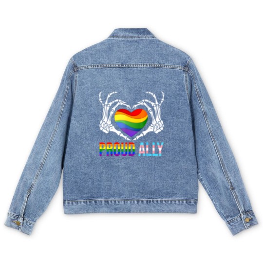 Discover proud ally lgbt transgender flag skeleton heart gay lesbian Men's Denim Jackets