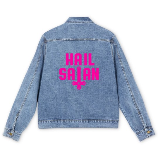 Discover Hail Satan | Hot Pink on Black | Satanic - Hail Satan - Men's Denim Jackets