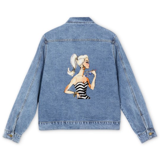 Discover Retro Vintage Doll Pinup Fashion 1950s barbie-doll Pop Art Men's Denim Jackets