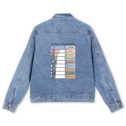 Discover Math Fraction Wheels Decimals and Percentages Educational Art in Muted Boho Rainbow Colors for Kid Men's Denim Jackets