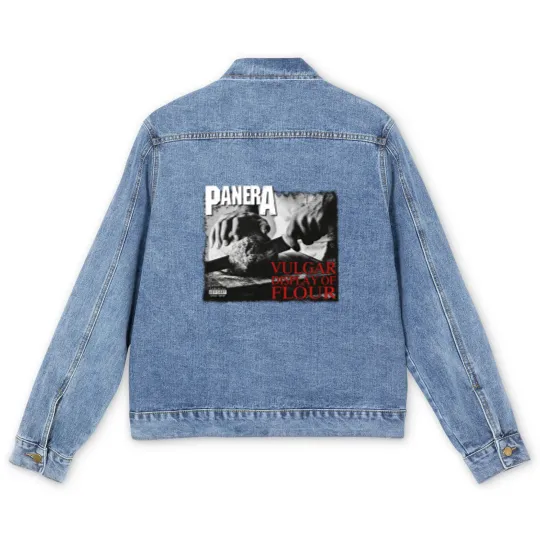 Discover PANERA Vulgar Display Of FLOUR Metal Band Parody Spoof Mayhem Skull Men's Denim Jackets