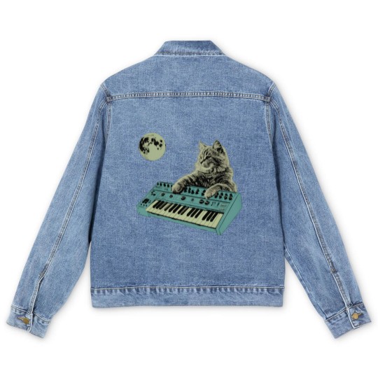 Discover Synthesizer Cat In Space Men's Denim Jackets