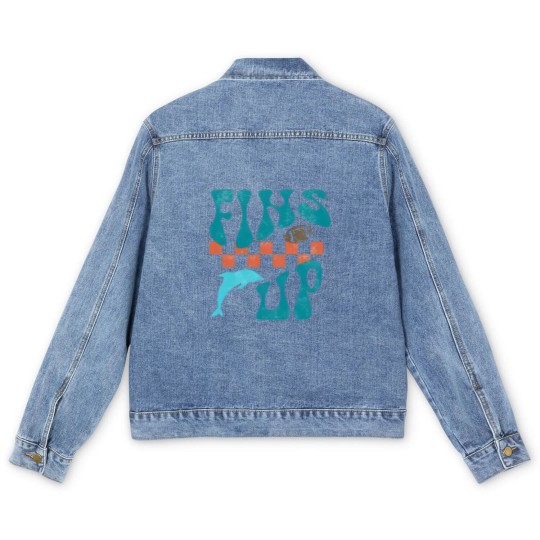 Discover Fins Up Men's Denim Jackets  Retro Miami Football Men's Denim Jackets Game Day Men's Denim Jackets Miami Sports Go Fins